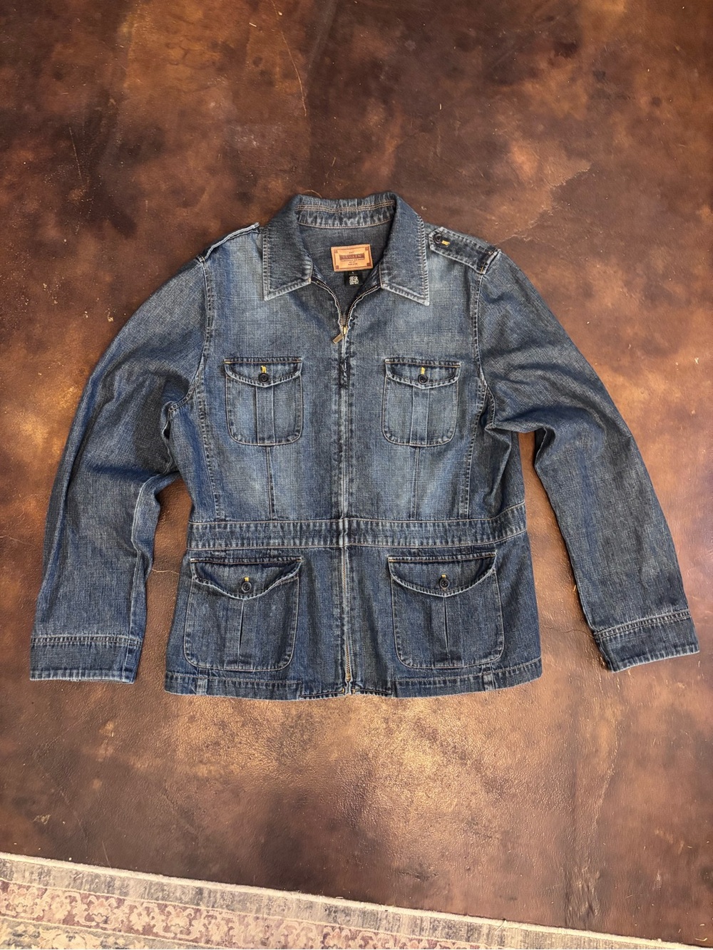 Vintage Ralph Lauren Bali Denim Jacket Sz L Front Zip Pockets